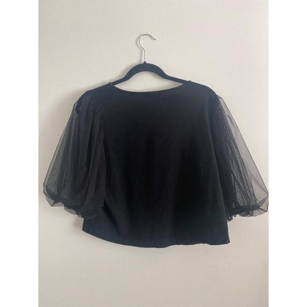 Black Puff Sheer Sleeve Women’s Blouse by Honey Pot Size L - Picture 2 of 5